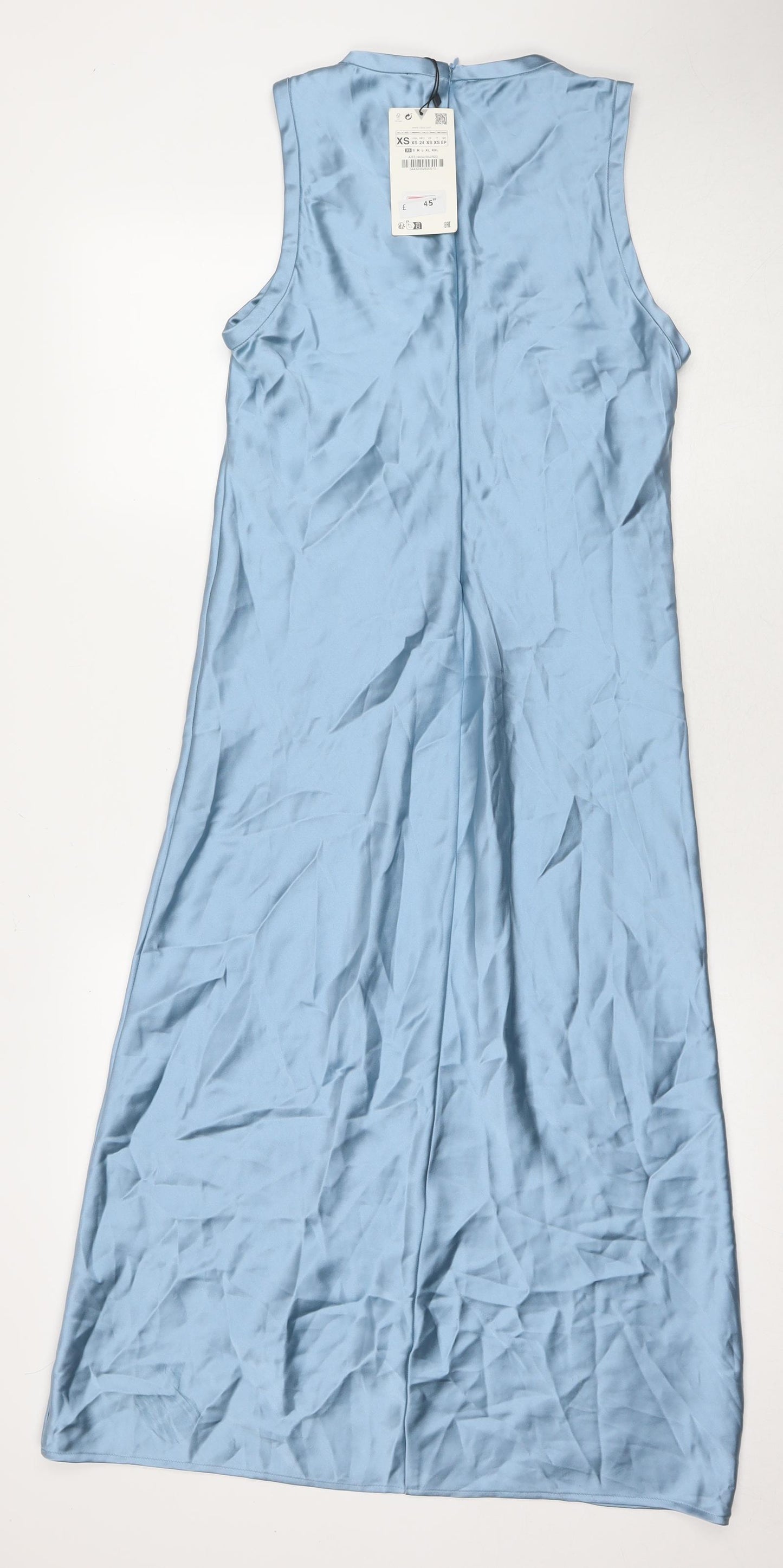 Zara Womens Blue Polyester Maxi Size XS Round Neck Zip