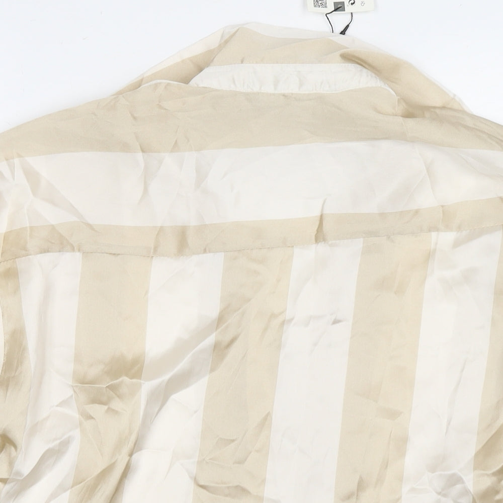 Zara Womens Beige Striped Polyester Basic Button-Up Size XS Collared