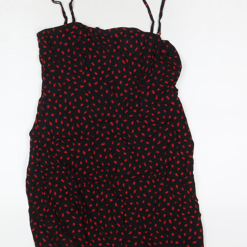 Motel Womens Black Geometric Viscose Tank Dress Size M Square Neck Zip