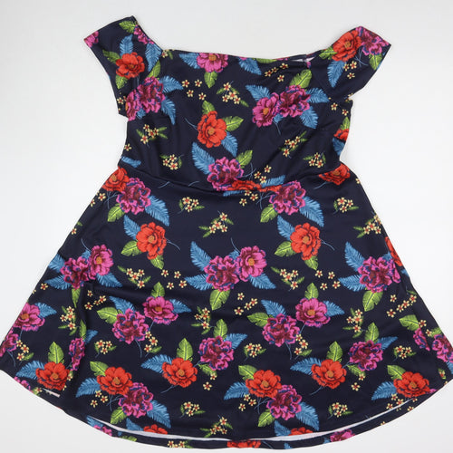 New Look Womens Multicoloured Floral Polyester Fit & Flare Size 18 Off the Shoulder Pullover