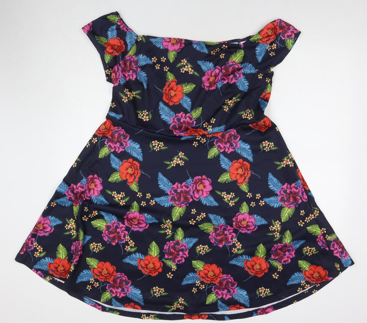 New Look Womens Multicoloured Floral Polyester Fit & Flare Size 18 Off the Shoulder Pullover