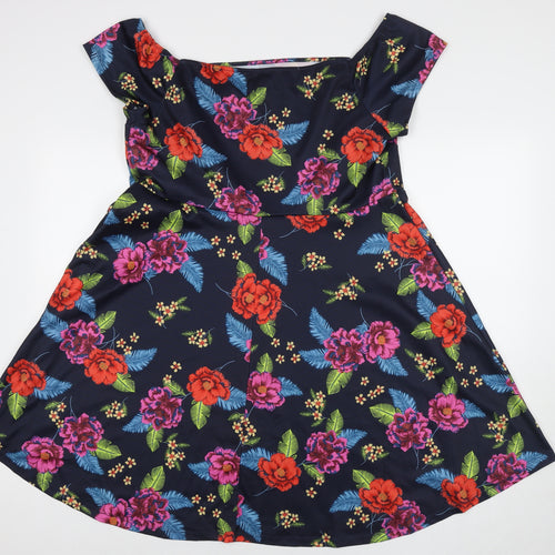 New Look Womens Multicoloured Floral Polyester Fit & Flare Size 18 Off the Shoulder Pullover