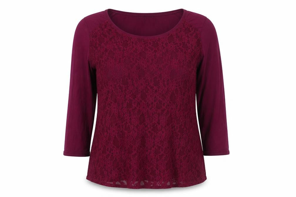 Front view of Marks & Spencer women’s purple viscose basic blouse, size UK 16, round neck