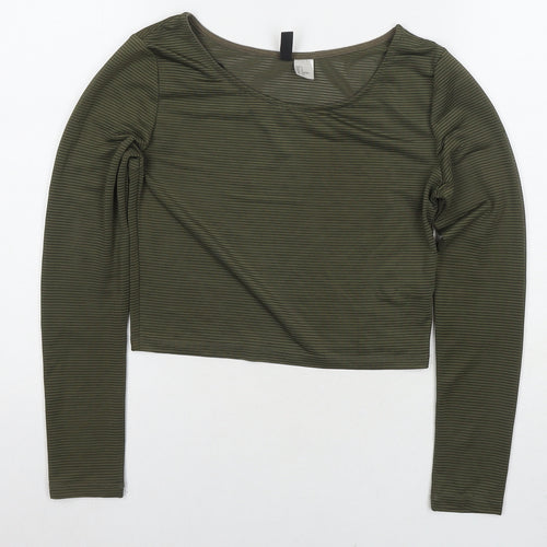Divided by H&M Womens Green Polyester Cropped T-Shirt Size S Round Neck - Ribbed
