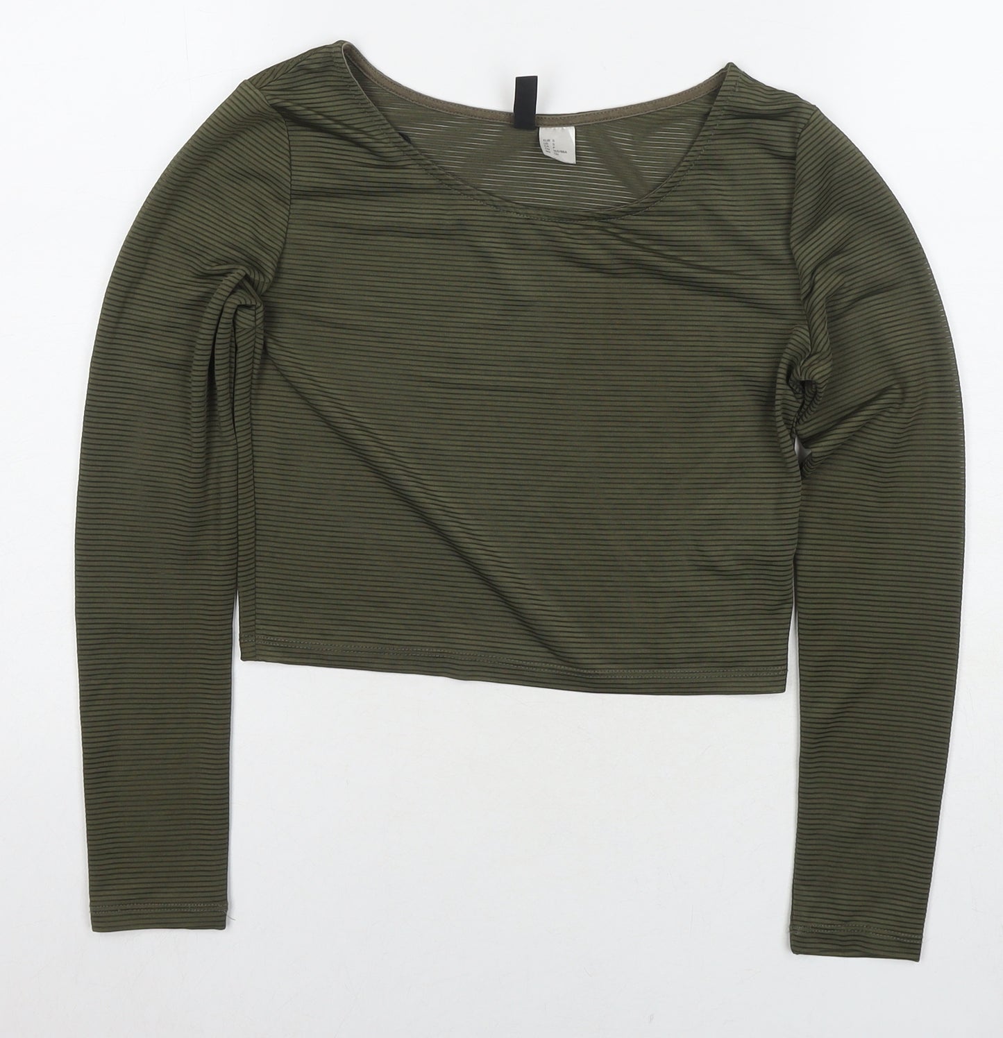 Divided by H&M Womens Green Polyester Cropped T-Shirt Size S Round Neck - Ribbed