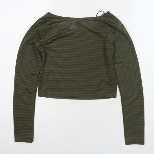 Divided by H&M Womens Green Polyester Cropped T-Shirt Size S Round Neck - Ribbed