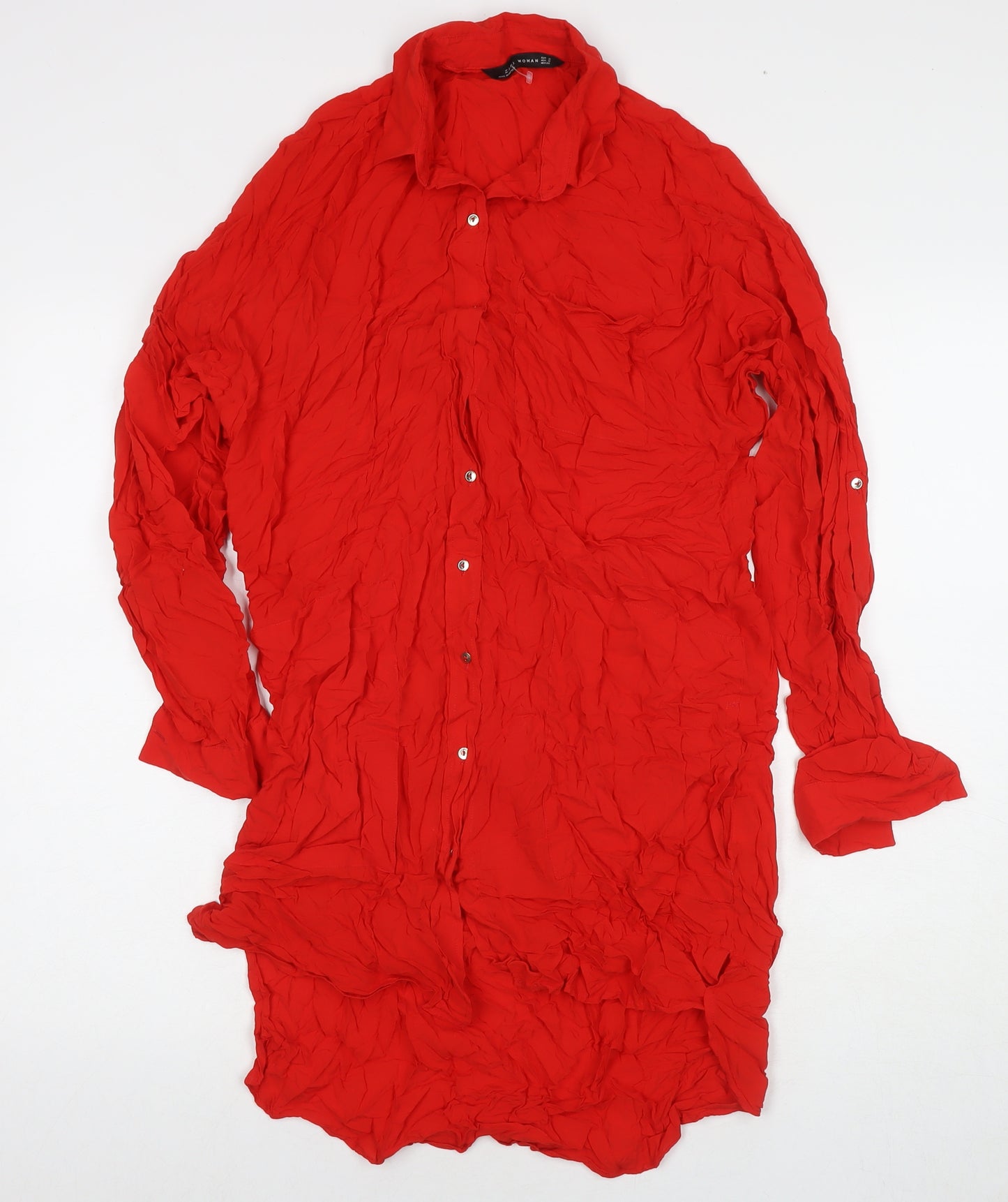 Zara Womens Red Viscose Shirt Dress Size S Collared Zip