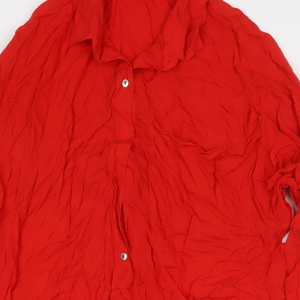 Zara Womens Red Viscose Shirt Dress Size S Collared Zip