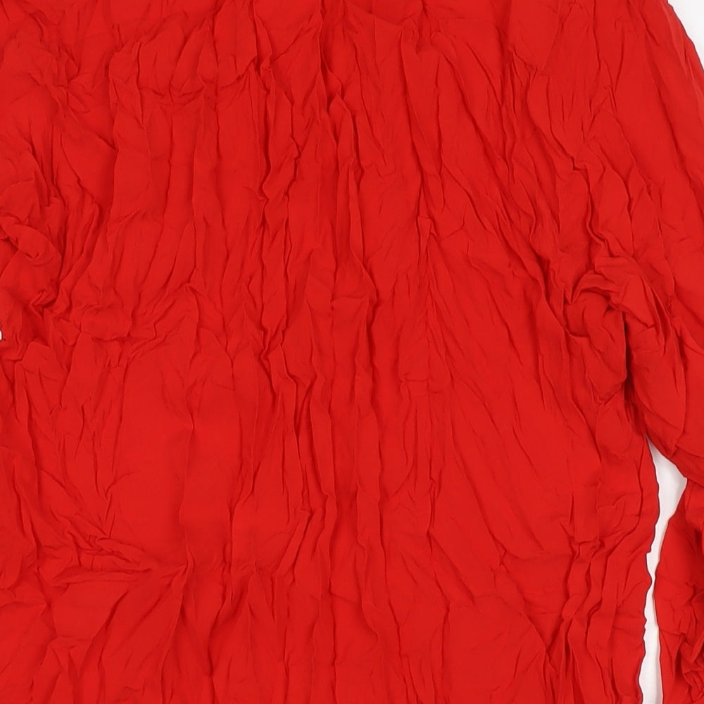 Zara Womens Red Viscose Shirt Dress Size S Collared Zip