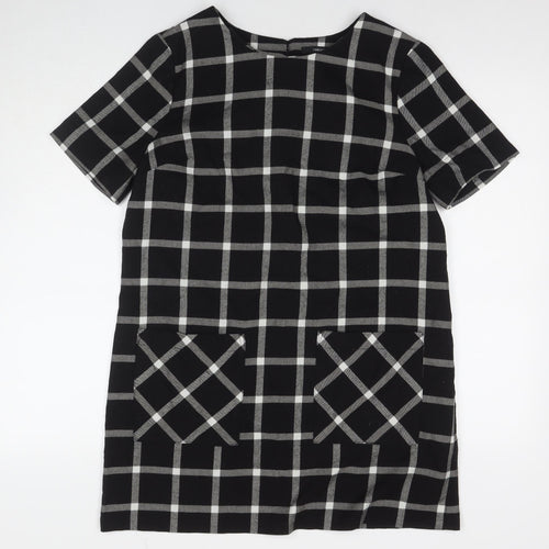 FOREVER 21 Womens Black Check Polyester A-Line Size M Round Neck Pullover