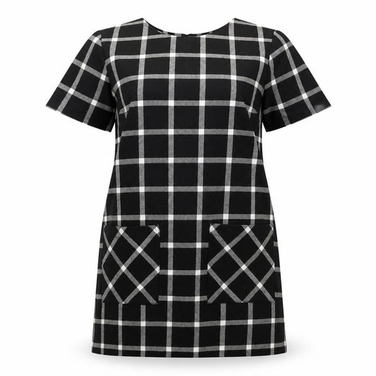 Front view of Forever 21 women’s black check polyester a-line, size M, round neck pullover