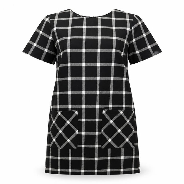 Forever 21 Womens Black Check Polyester A-Line Size M Round Neck Pullover