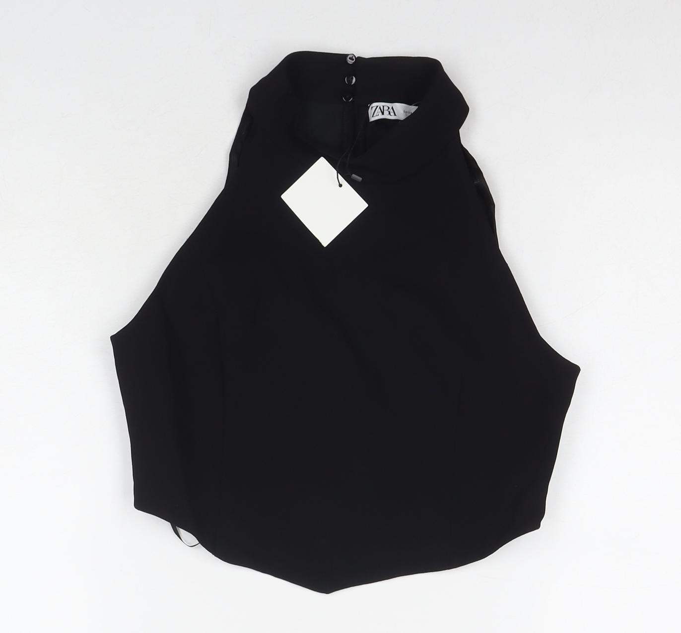 Zara Womens Black Polyester Cropped Tank Size XS Boat Neck