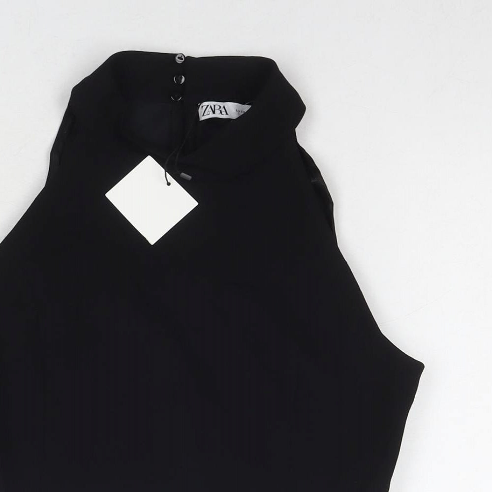 Zara Womens Black Polyester Cropped Tank Size XS Boat Neck