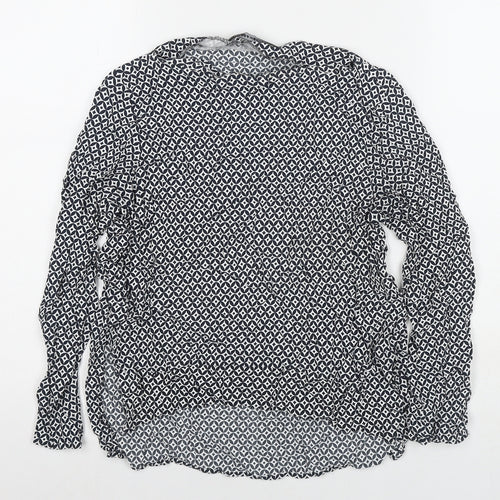 Zara Womens Black Geometric Viscose Basic Blouse Size L Boat Neck