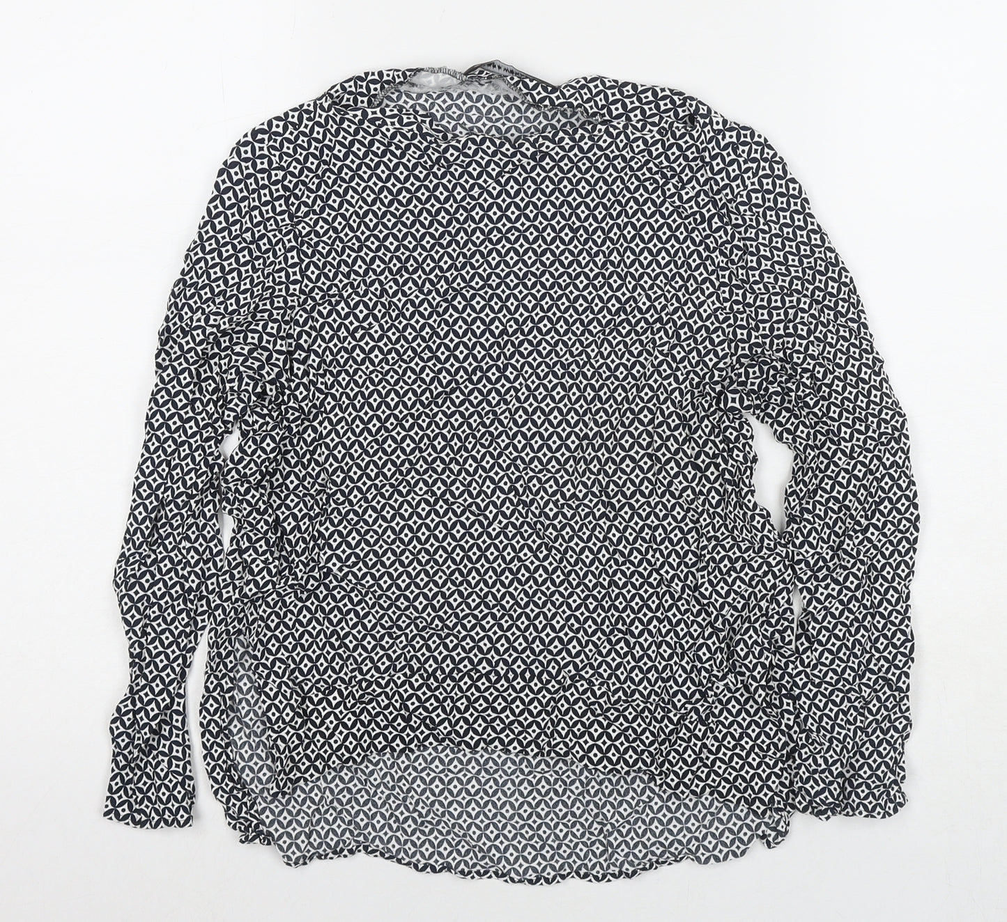 Zara Womens Black Geometric Viscose Basic Blouse Size L Boat Neck