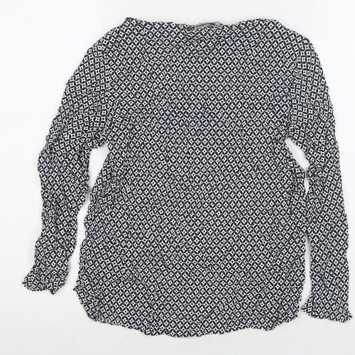 Zara Womens Black Geometric Viscose Basic Blouse Size L Boat Neck