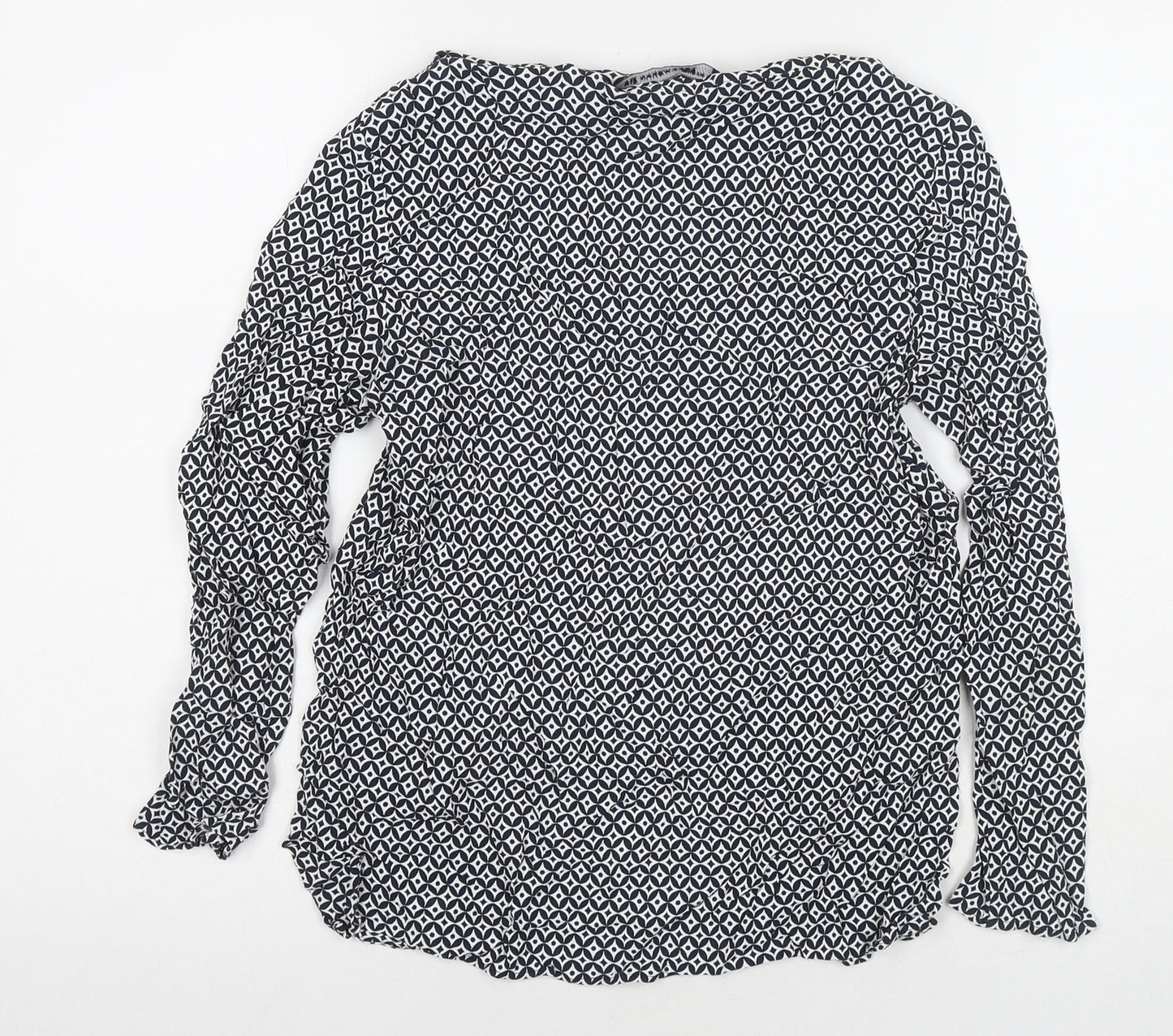 Zara Womens Black Geometric Viscose Basic Blouse Size L Boat Neck