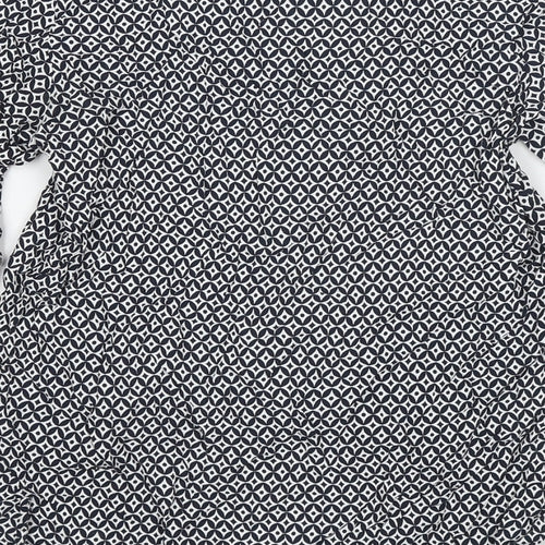 Zara Womens Black Geometric Viscose Basic Blouse Size L Boat Neck