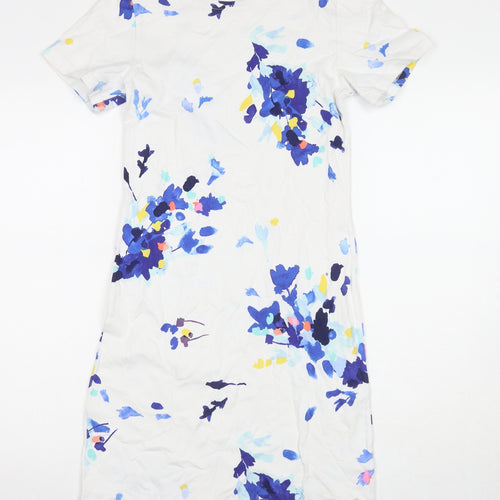 Joules Womens White Floral Cotton A-Line Size 8 Round Neck Pullover