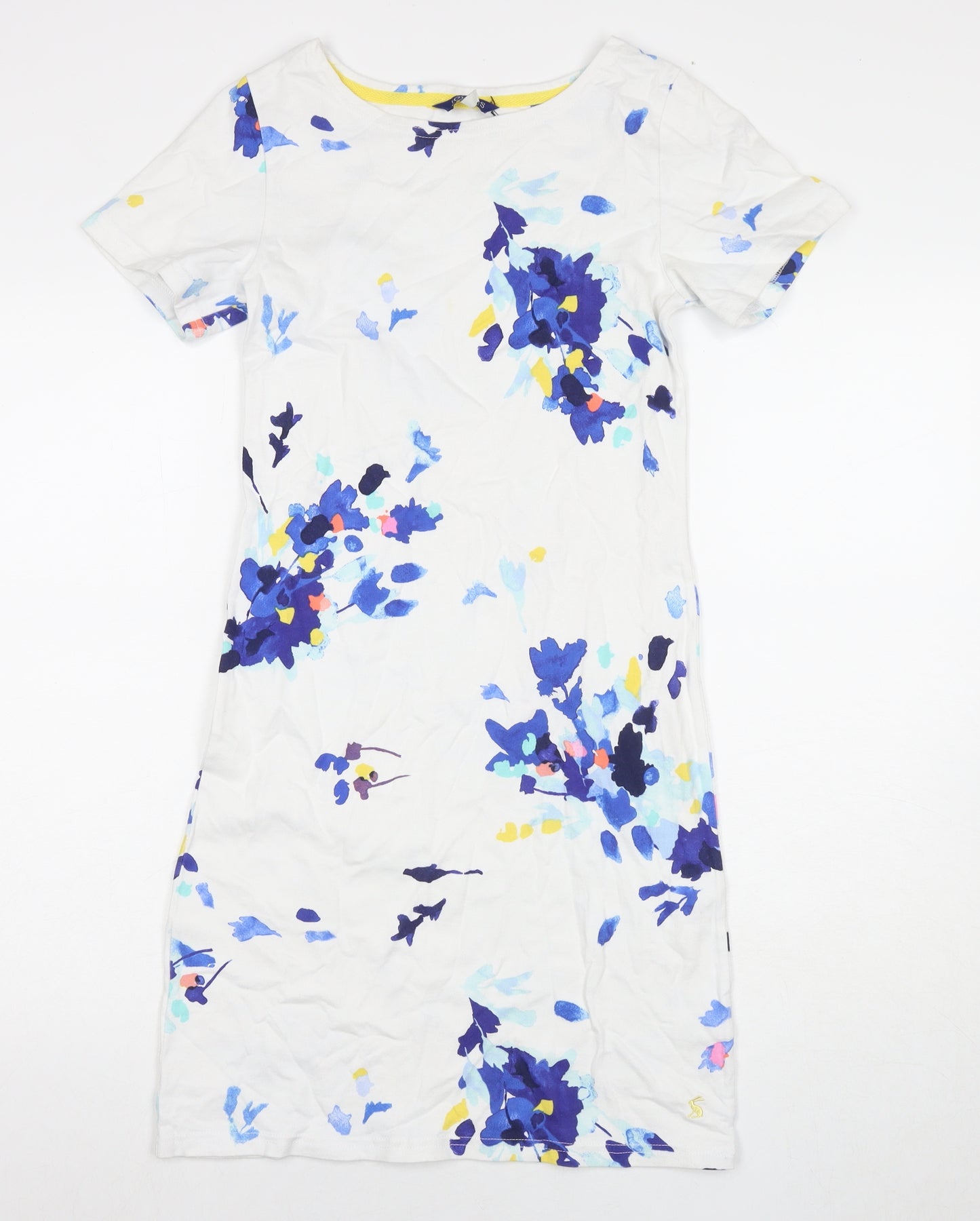 Joules Womens White Floral Cotton A-Line Size 8 Round Neck Pullover