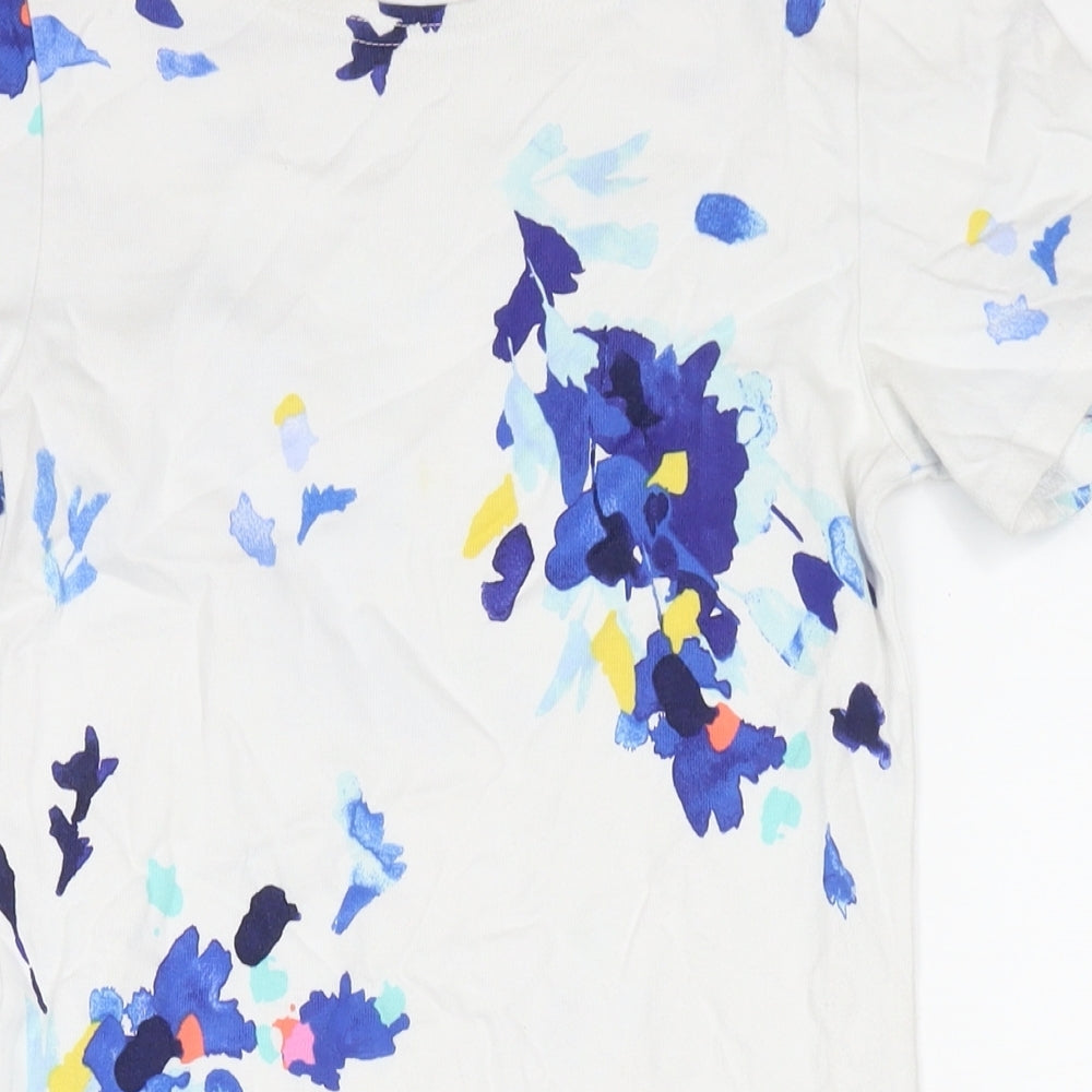 Joules Womens White Floral Cotton A-Line Size 8 Round Neck Pullover