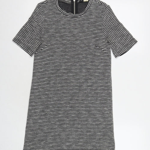 Divided by H&M Womens Grey Striped Cotton A-Line Size 10 Round Neck Zip