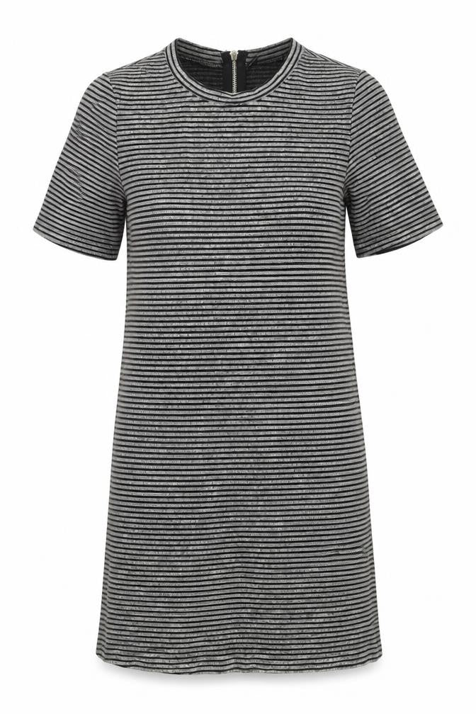 Divided by H&M Womens Grey Striped Cotton A-Line Size 10 Round Neck Zip