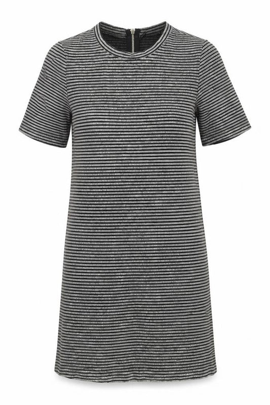 Front view of Divided by H&M women’s grey striped cotton a-line, size UK 10, round neck zip