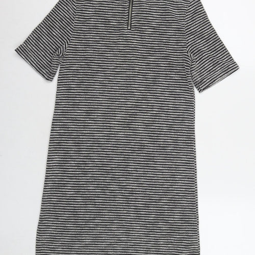 Divided by H&M Womens Grey Striped Cotton A-Line Size 10 Round Neck Zip