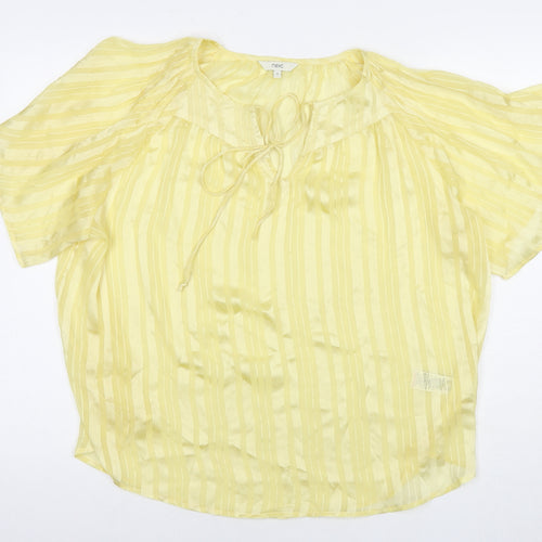 NEXT Womens Yellow Polyester Basic T-Shirt Size 10 V-Neck