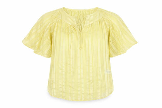 Front view of Next women’s yellow polyester basic t-shirt, size UK 10, v-neck