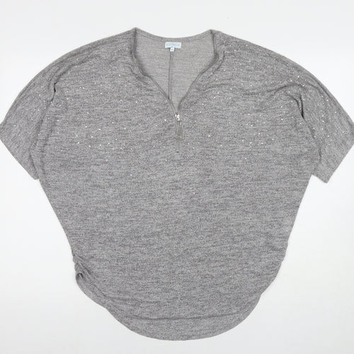 Blue Vanilla Womens Grey V-Neck Cotton Pullover Jumper Size M - Size M/L