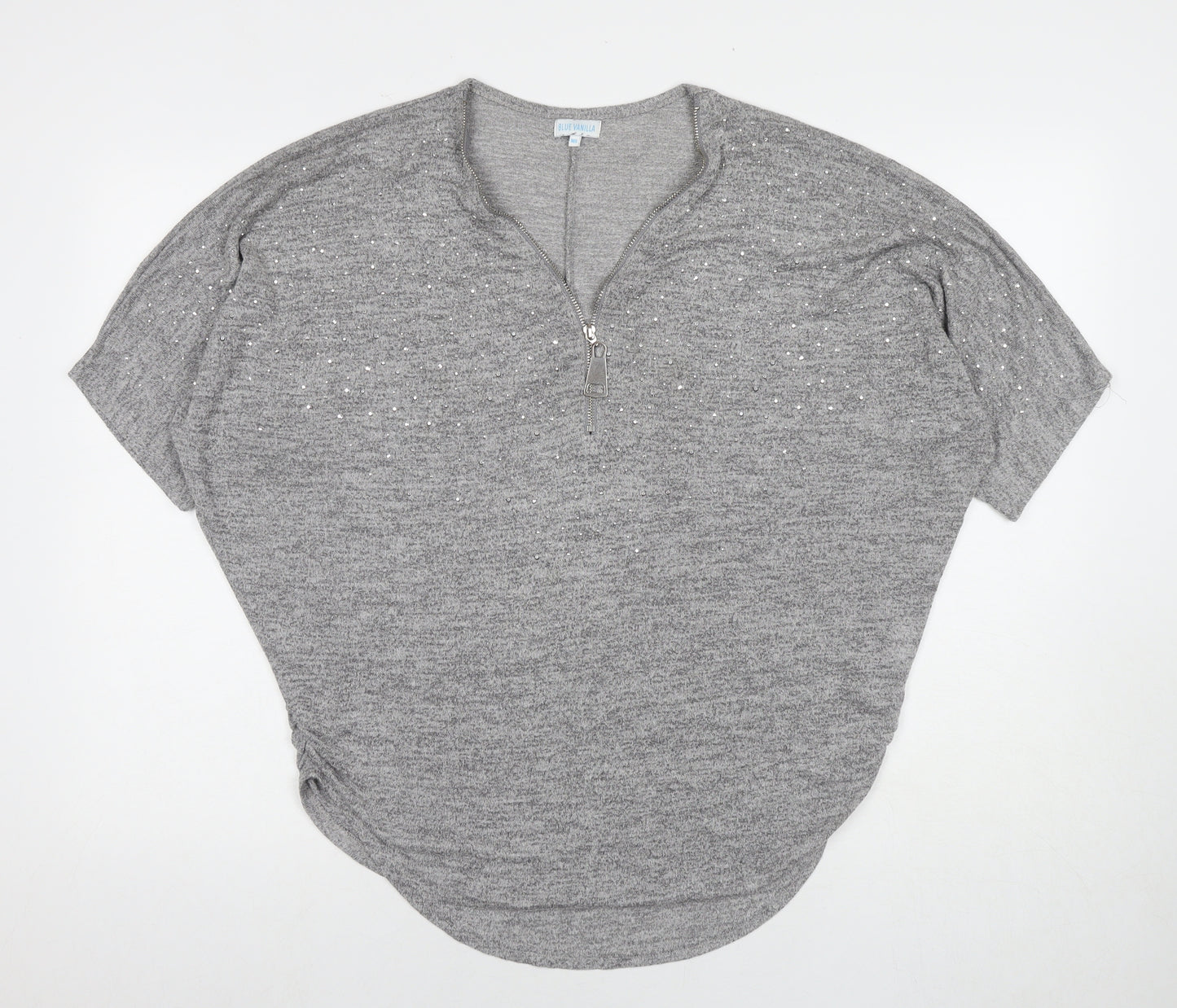 Blue Vanilla Womens Grey V-Neck Cotton Pullover Jumper Size M - Size M/L