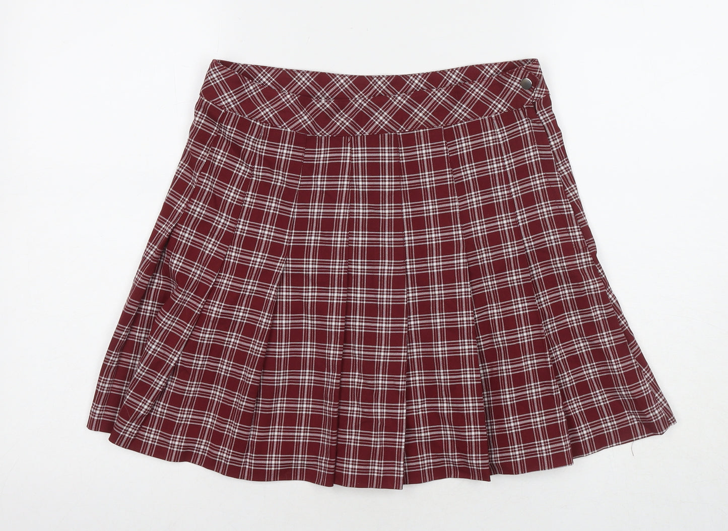 Divided by H&M Womens Red Check Polyester Pleated Skirt Size 12 Zip