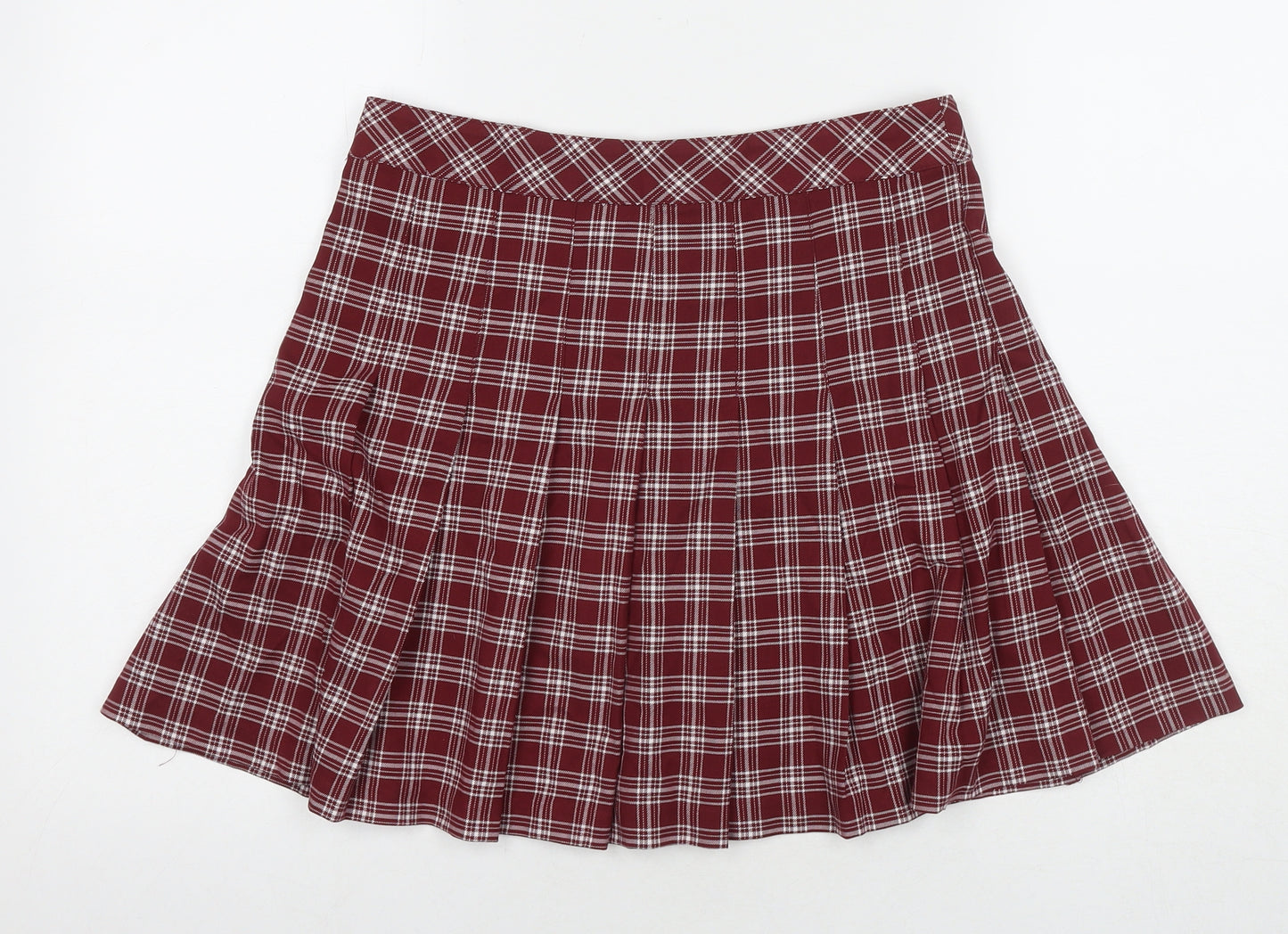 Divided by H&M Womens Red Check Polyester Pleated Skirt Size 12 Zip