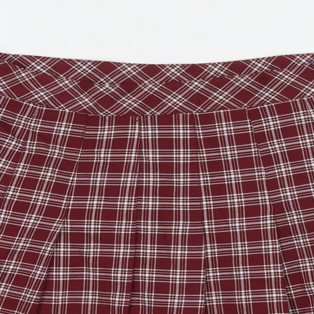 Divided by H&M Womens Red Check Polyester Pleated Skirt Size 12 Zip
