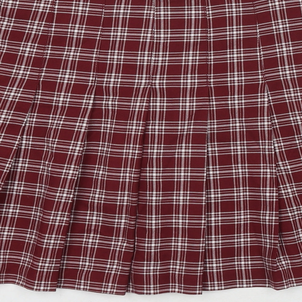 Divided by H&M Womens Red Check Polyester Pleated Skirt Size 12 Zip