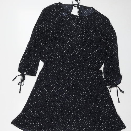 Topshop Womens Black Geometric Polyester Fit & Flare Size 12 Round Neck Pullover