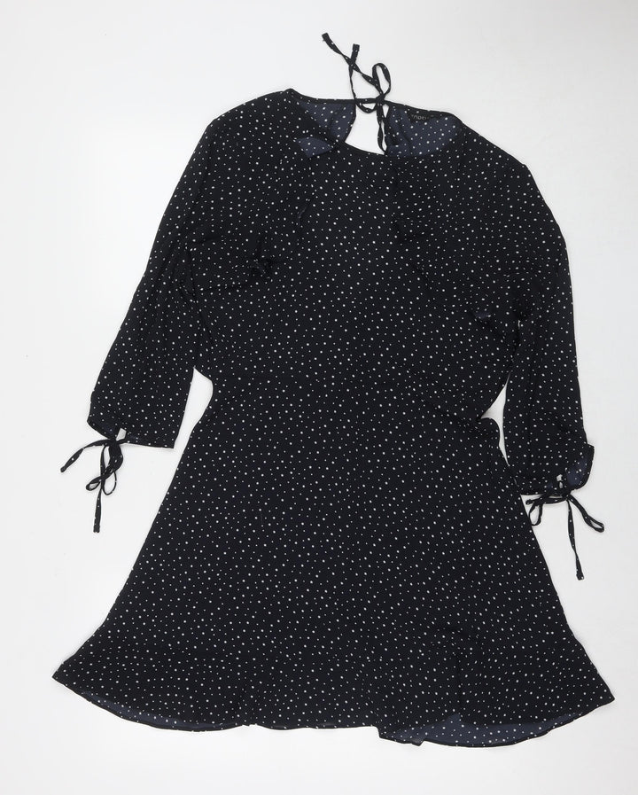 Topshop Womens Black Geometric Polyester Fit & Flare Size 12 Round Neck Pullover