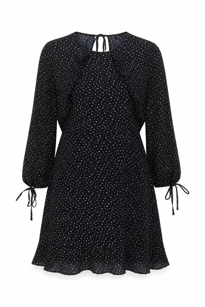 Front view of Topshop women’s black geometric polyester fit & flare, size UK 12, round neck pullover