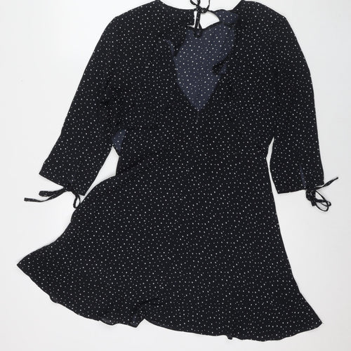 Topshop Womens Black Geometric Polyester Fit & Flare Size 12 Round Neck Pullover