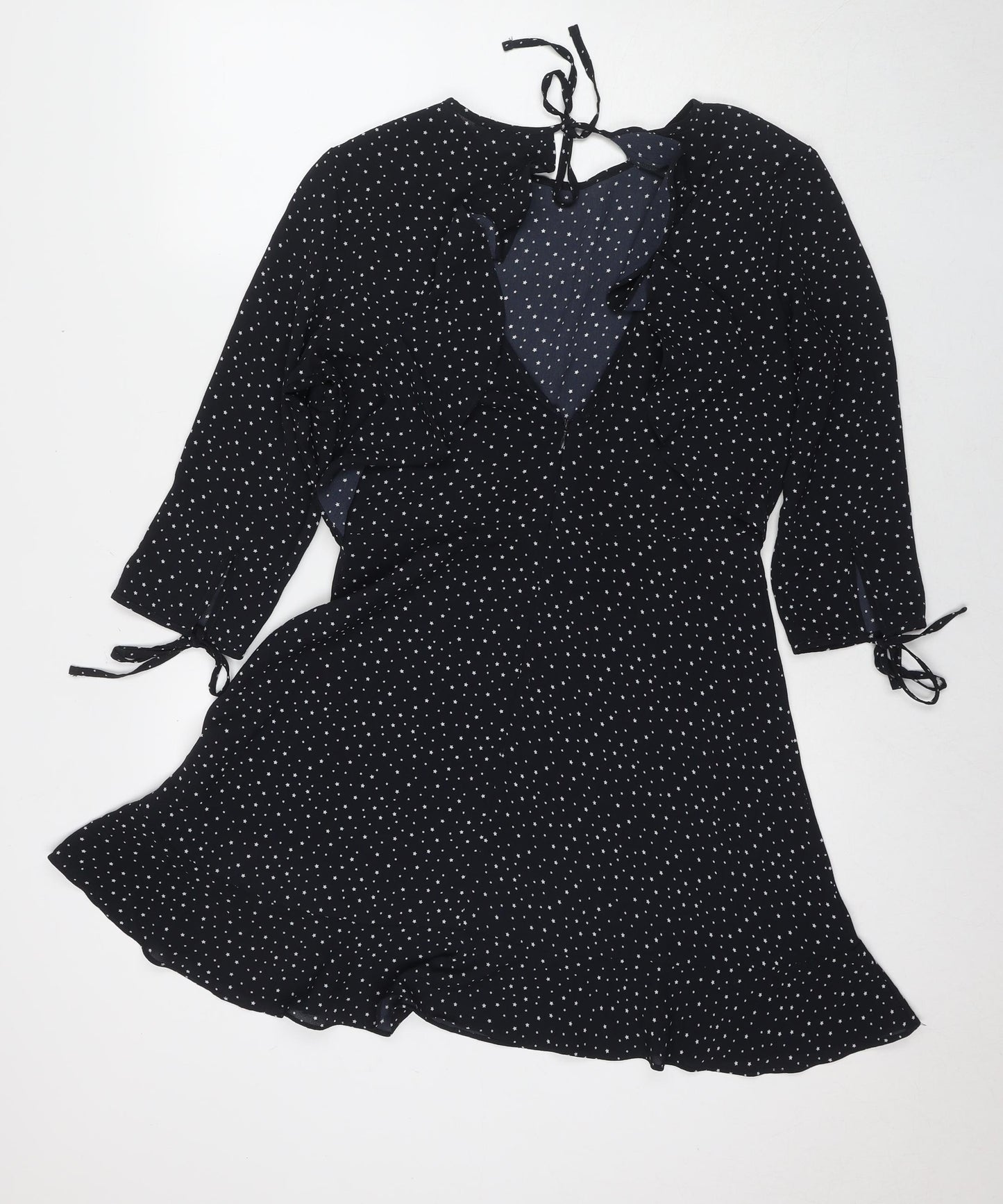 Topshop Womens Black Geometric Polyester Fit & Flare Size 12 Round Neck Pullover