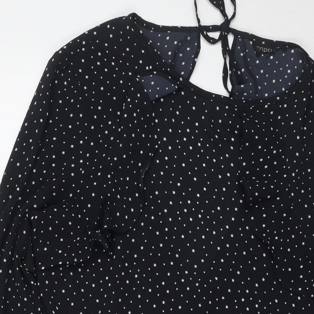 Topshop Womens Black Geometric Polyester Fit & Flare Size 12 Round Neck Pullover