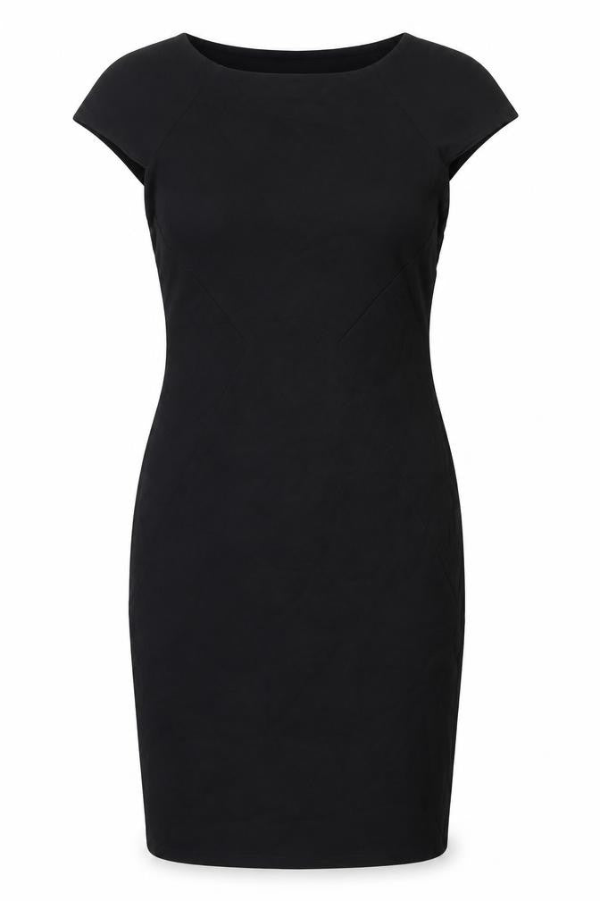 Front view of Marks & Spencer women’s black viscose a-line, size UK 8, round neck pullover