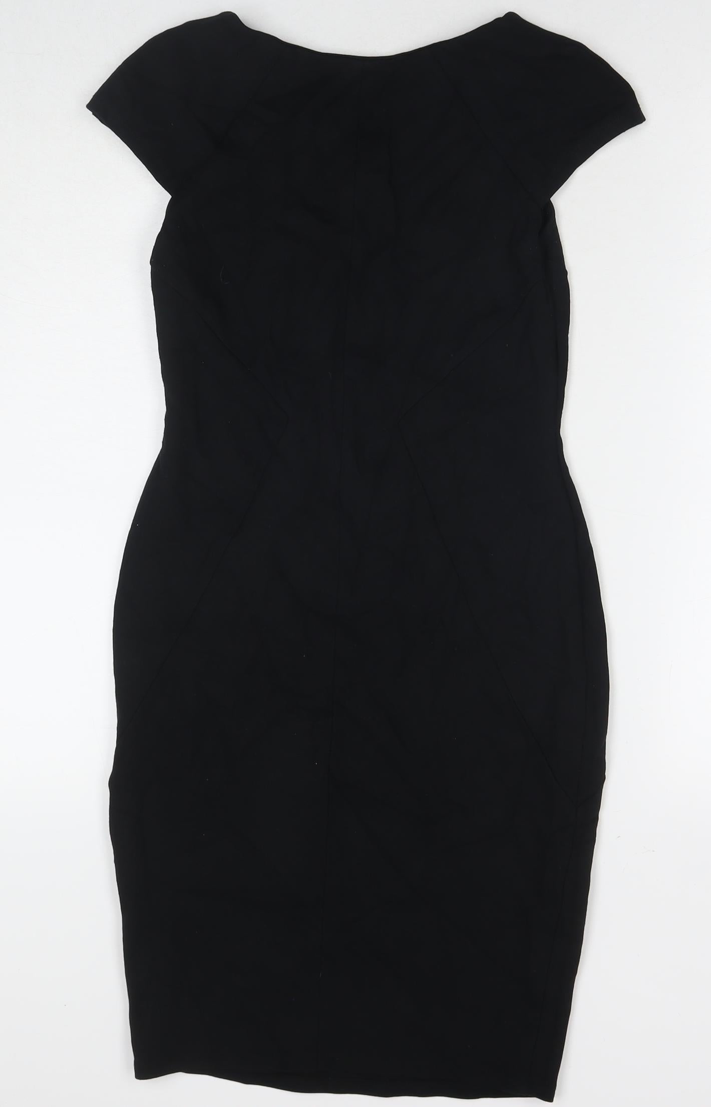 Marks and Spencer Womens Black Viscose A-Line Size 8 Round Neck Pullover