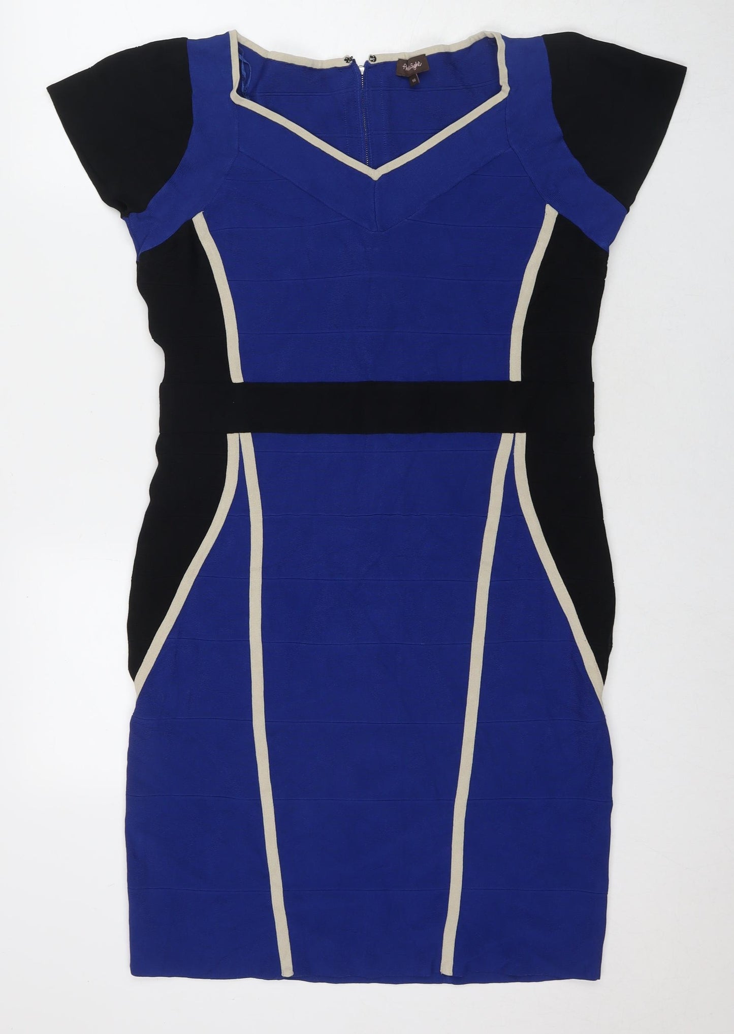 Phase Eight Womens Blue Colourblock Viscose A-Line Size 16 V-Neck Zip