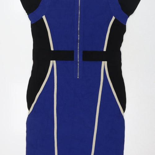 Phase Eight Womens Blue Colourblock Viscose A-Line Size 16 V-Neck Zip
