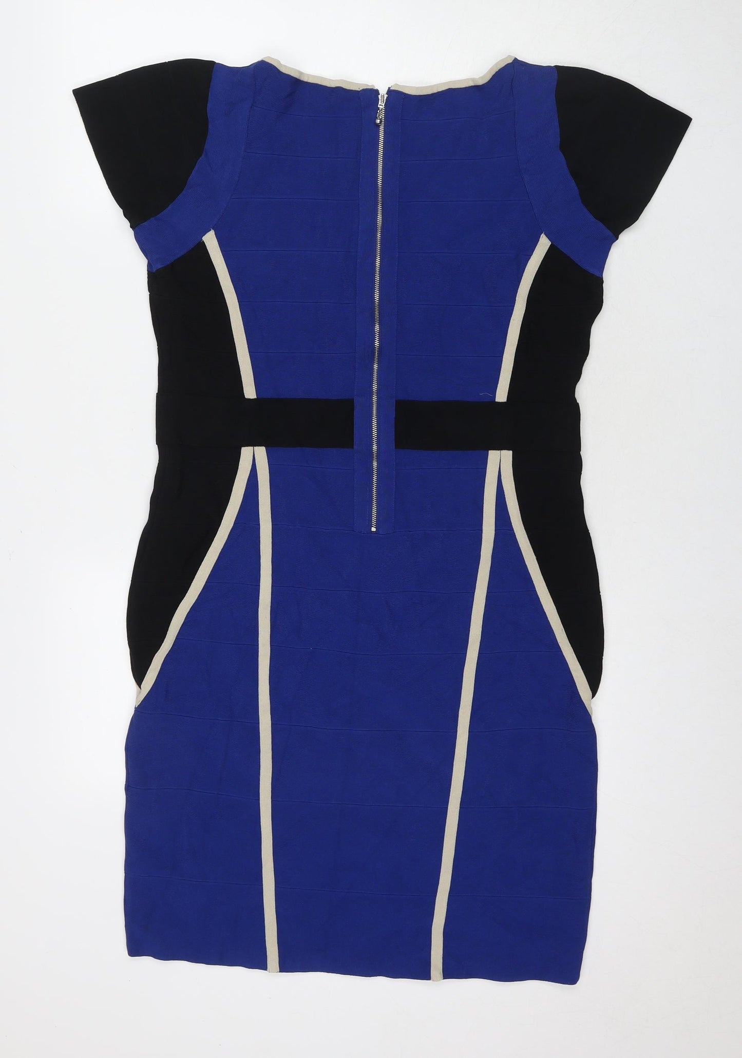 Phase Eight Womens Blue Colourblock Viscose A-Line Size 16 V-Neck Zip