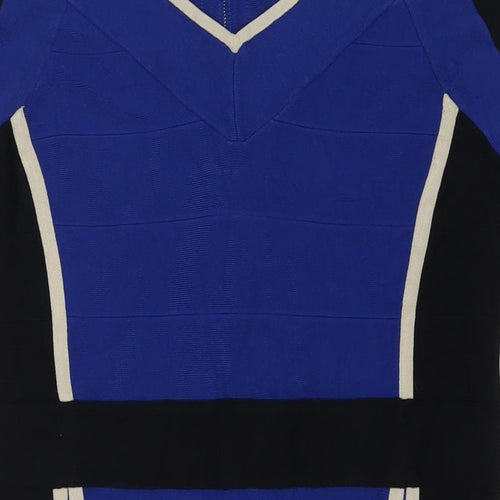 Phase Eight Womens Blue Colourblock Viscose A-Line Size 16 V-Neck Zip